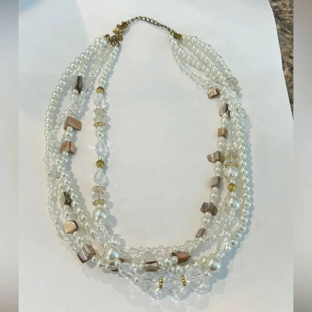 Premier designs vintage faux pearl mother of pearl 4 strand necklace 19-21”